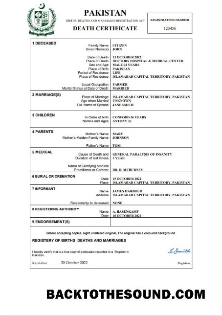 İndir Pakistan ölüm Sertifika Word and PDF Örnek ön izleme