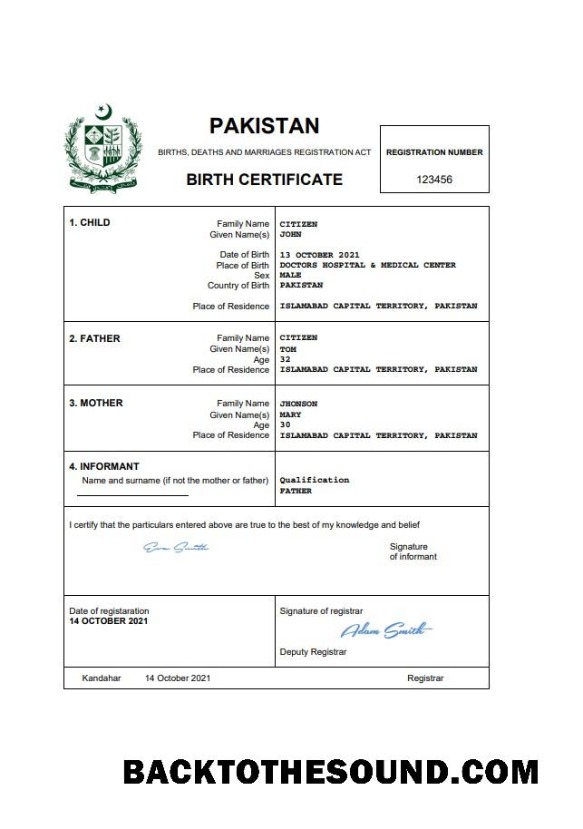 Profesyonel İndir Pakistan vital record doğum Sertifika Word and PDF Şablon, completely Düzenlenebilir Örnek