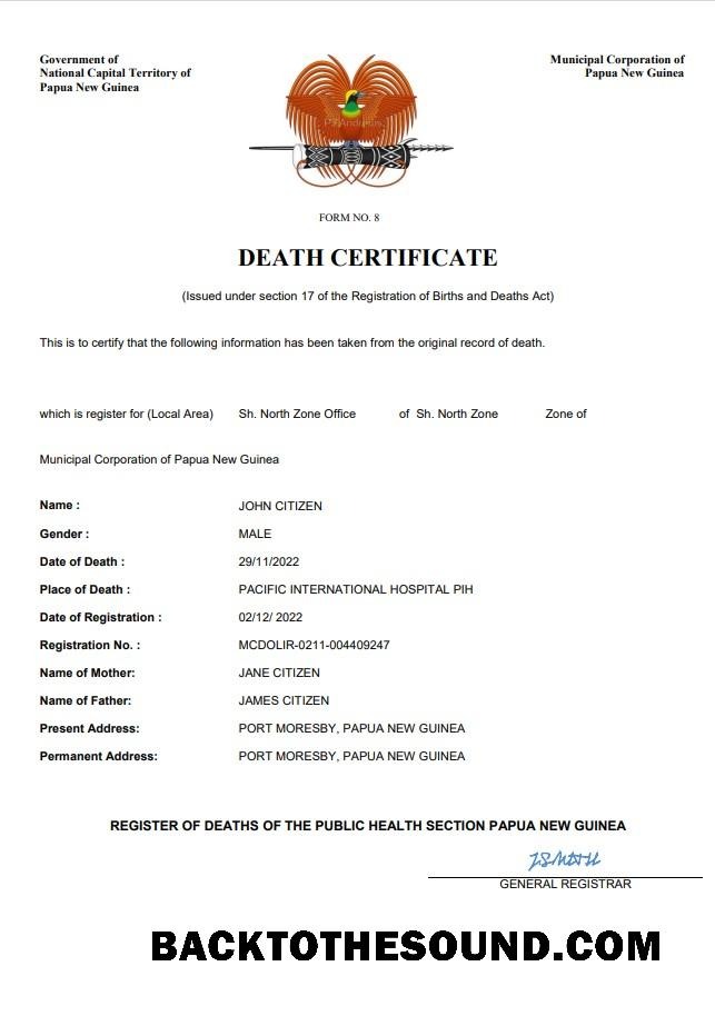 İndir Papua Yeni Gine vital record ölüm Sertifika Word and PDF Örnek tasarım