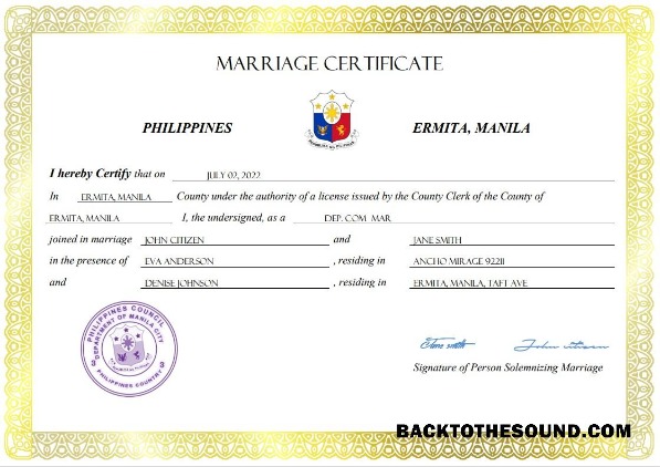 İndir Filipinler evlilik Sertifika Word and PDF Örnek şablon
