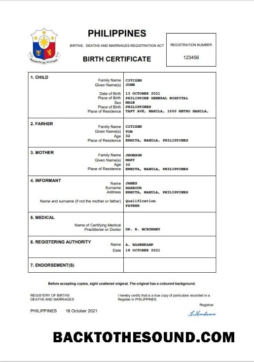 İndir Filipinler vital record doğum Sertifika Word and PDF Örnek ön izleme