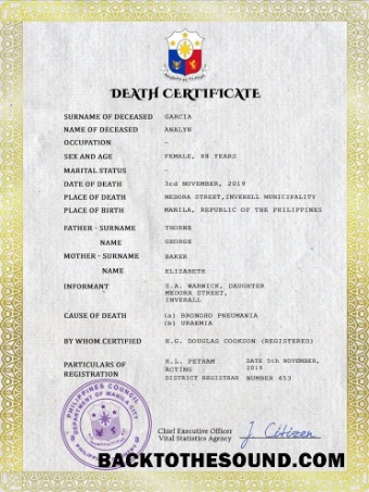 İndir Filipinler vital record ölüm Sertifika PSD Örnek şablon