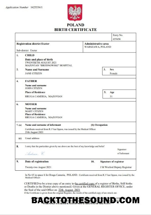 İndir Polonya vital record doğum Sertifika Word and PDF Örnek ön izleme