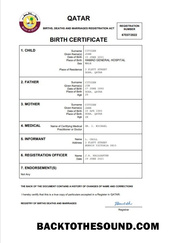 İndir Katar vital record doğum Sertifika Word and PDF Örnek tasarım