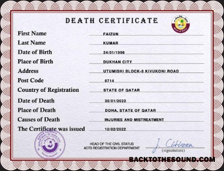 İndir Katar vital record ölüm Sertifika PSD Örnek şablon