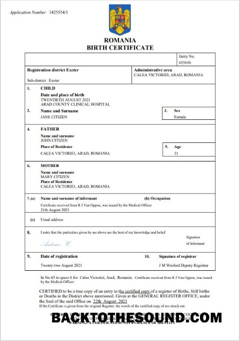 İndir Romanya doğum Sertifika Word and PDF Örnek ön izleme