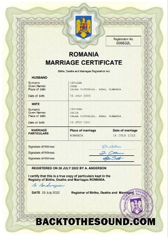 İndir Romanya evlilik Sertifika Word and PDF Örnek ön izleme