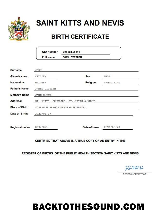 İndir Saint Kitts and Nevis vital record doğum Sertifika Word and PDF Örnek şablon