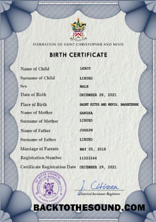 İndir Saint Kitts vital record doğum Sertifika PSD Örnek ön izleme