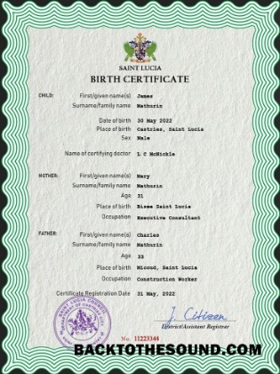İndir Saint Lucia vital record doğum Sertifika PSD Örnek şablon