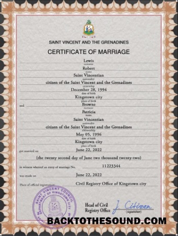 İndir Saint Vincent and the Grenadines evlilik Sertifika Örnek ön izleme