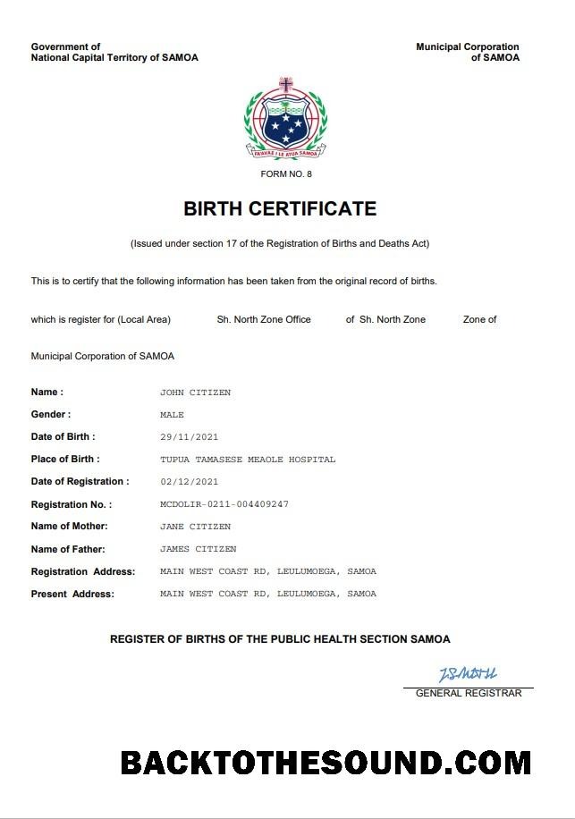 İndir Samoa vital record doğum Sertifika Word and PDF Örnek tasarım