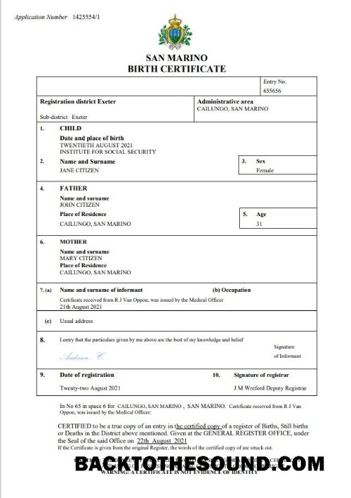 İndir San Marino doğum Sertifika Word and PDF Örnek tasarım