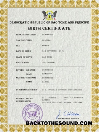 İndir São Tomé ve Príncipe vital record doğum Sertifika PSD Örnek örnek
