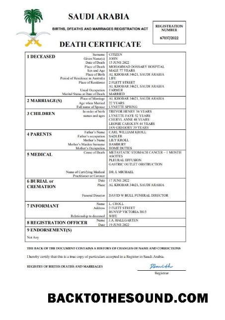 İndir Suudi Arabistan ölüm Sertifika Word and PDF Örnek taslak