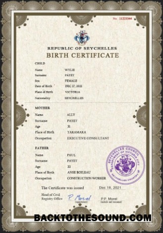 İndir Seyşeller vital record doğum Sertifika PSD Örnek şablon
