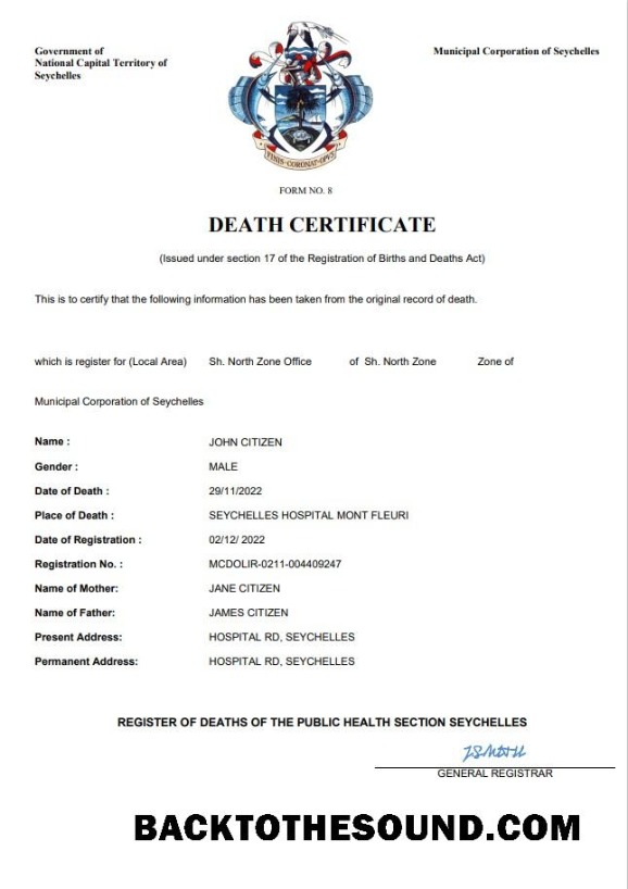 İndir Seyşeller vital record ölüm Sertifika Word and PDF Örnek örnek