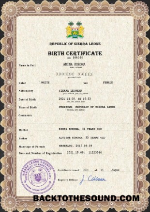 İndir Sierra Leone vital record doğum Sertifika PSD Örnek şablon