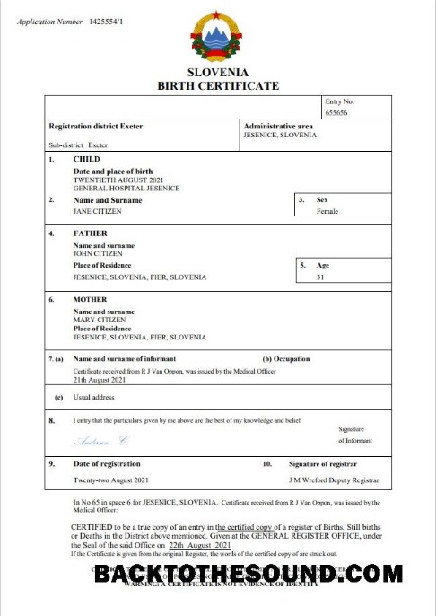İndir Slovenya doğum Sertifika Word and PDF Örnek örnek