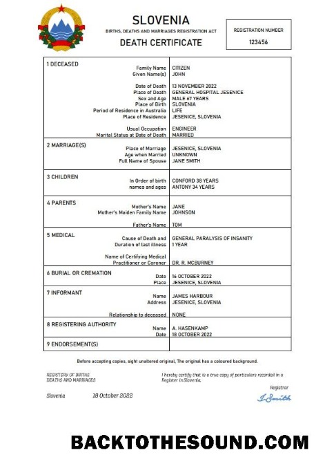 İndir Slovenya vital record ölüm Sertifika Word and PDF Örnek örnek