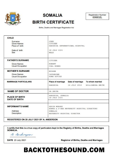 İndir Somali doğum Sertifika Word and PDF Örnek örnek