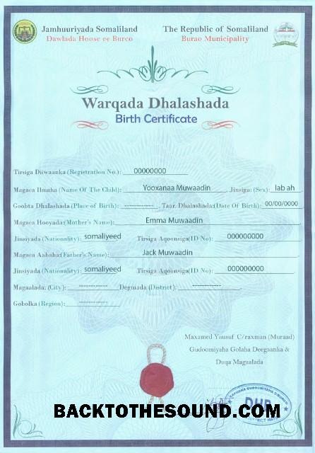 İndir Somali doğum Sertifika in PSD Format Örnek şablon