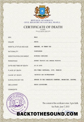 İndir Somali vital record ölüm Sertifika PSD Örnek tasarım