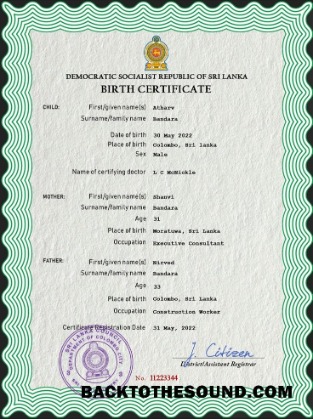 İndir Sri Lanka vital record doğum Sertifika PSD Örnek taslak