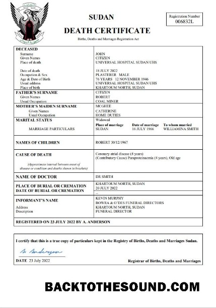 İndir Sudan vital record ölüm Sertifika Word and PDF Örnek taslak