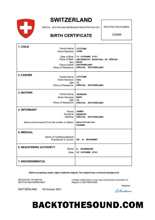İndir İsviçre vital record doğum Sertifika Word and PDF Örnek taslak