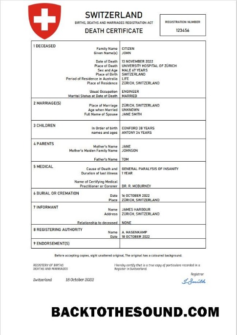 İndir İsviçre vital record ölüm Sertifika Word and PDF Örnek şablon