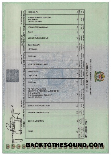 İndir Tanzanya doğum cert, Sürüm 2 Örnek taslak