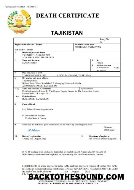 İndir Tacikistan vital record ölüm Sertifika Word and PDF Örnek şablon