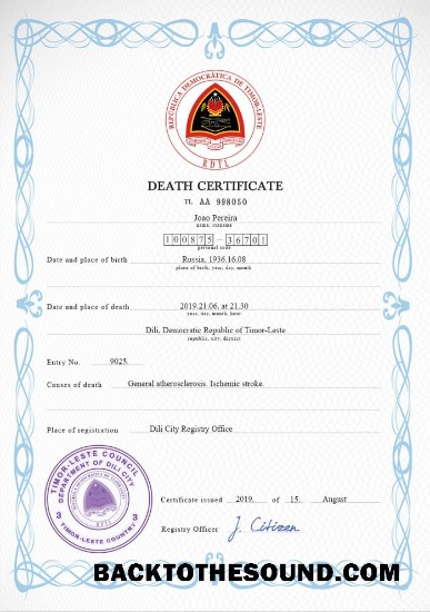İndir Timor Leste vital record ölüm Sertifika PSD Örnek taslak