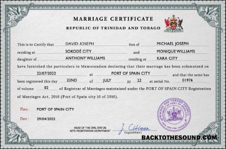 İndir Trinidad ve Tobago evlilik Sertifika PSD Örnek taslak