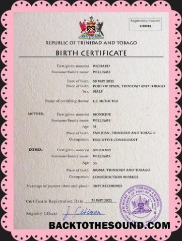 İndir Trinidad ve Tobago vital record doğum Sertifika PSD Örnek örnek