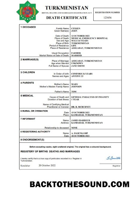 İndir Türkmenistan ölüm Sertifika Word and PDF Örnek taslak