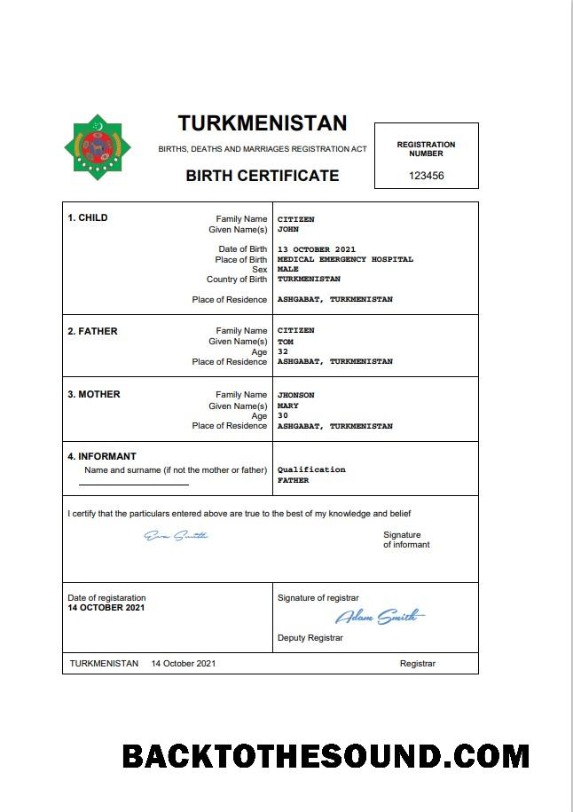 İndir Türkmenistan vital record doğum Sertifika Word and PDF Örnek şablon