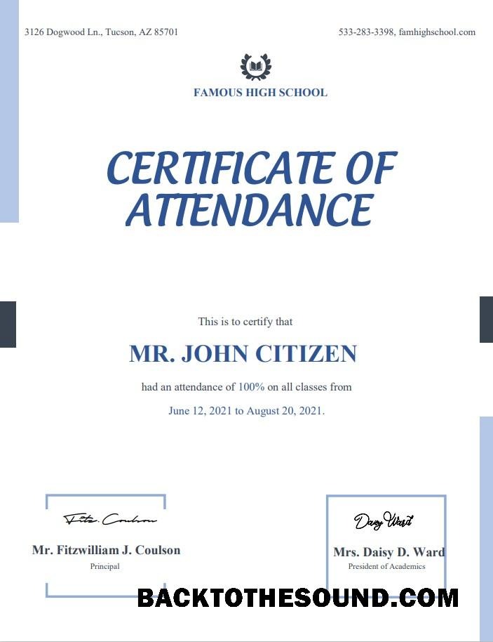 İndir ABD Attendance Sertifika in Word and PDF Format Örnek ön izleme