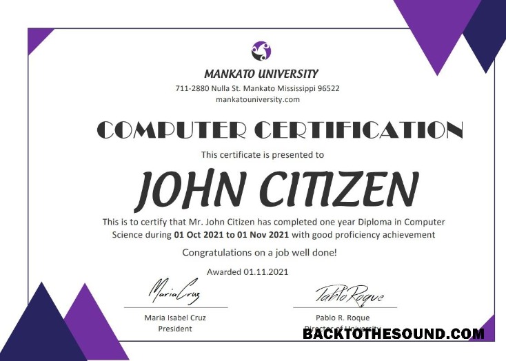 İndir ABD Computer Diploma Sertifika in Word and PDF Format Örnek taslak