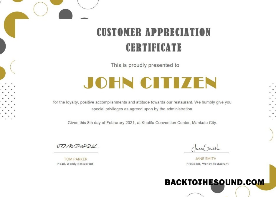 İndir ABD Customer Appreciation Sertifika in Word and PDF Format Örnek ön izleme