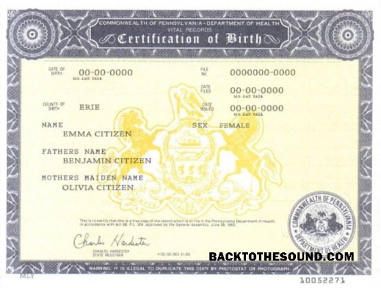 İndir ABD Pennsylvania doğum cert Örnek şablon