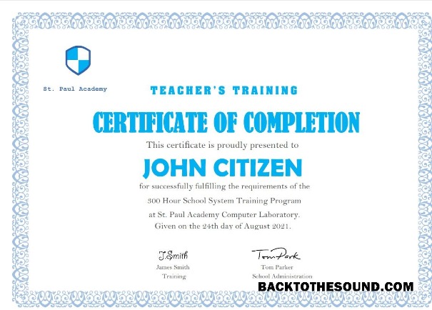 İndir ABD Teacher’s Training Completion Sertifika Örnek şablon