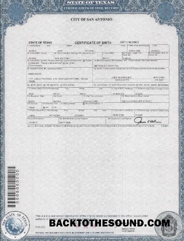 İndir ABD Texas doğum Sertifika Örnek örnek