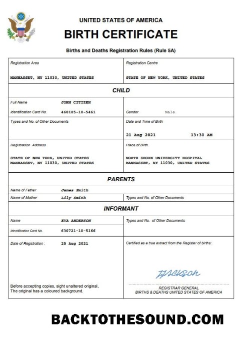 İndir ABD doğum Sertifika Word and PDF Örnek tasarım