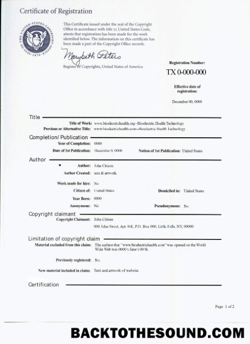 İndir ABD copywrite Sertifika of kayıt PSD Örnek taslak