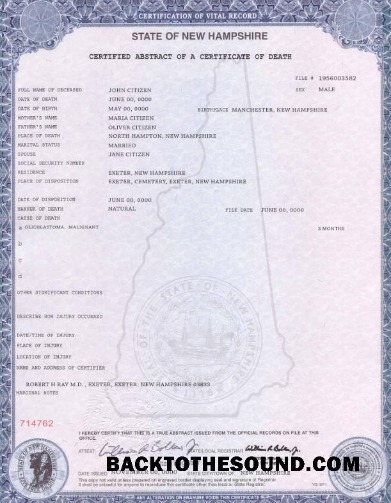 İndir ABD state Yeni Hampshire ölüm Sertifika in PSD Format Örnek örnek