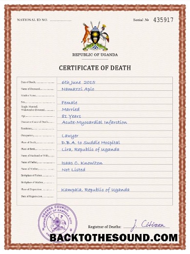 İndir Uganda vital record ölüm Sertifika PSD Örnek örnek