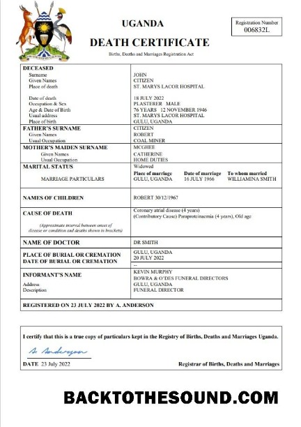 İndir Uganda vital record ölüm Sertifika Word and PDF Örnek şablon