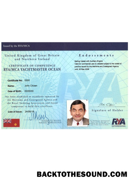 İndir Birleşik Krallık RYA Yachtmaster Certificates of Competence PSD Örnek örnek